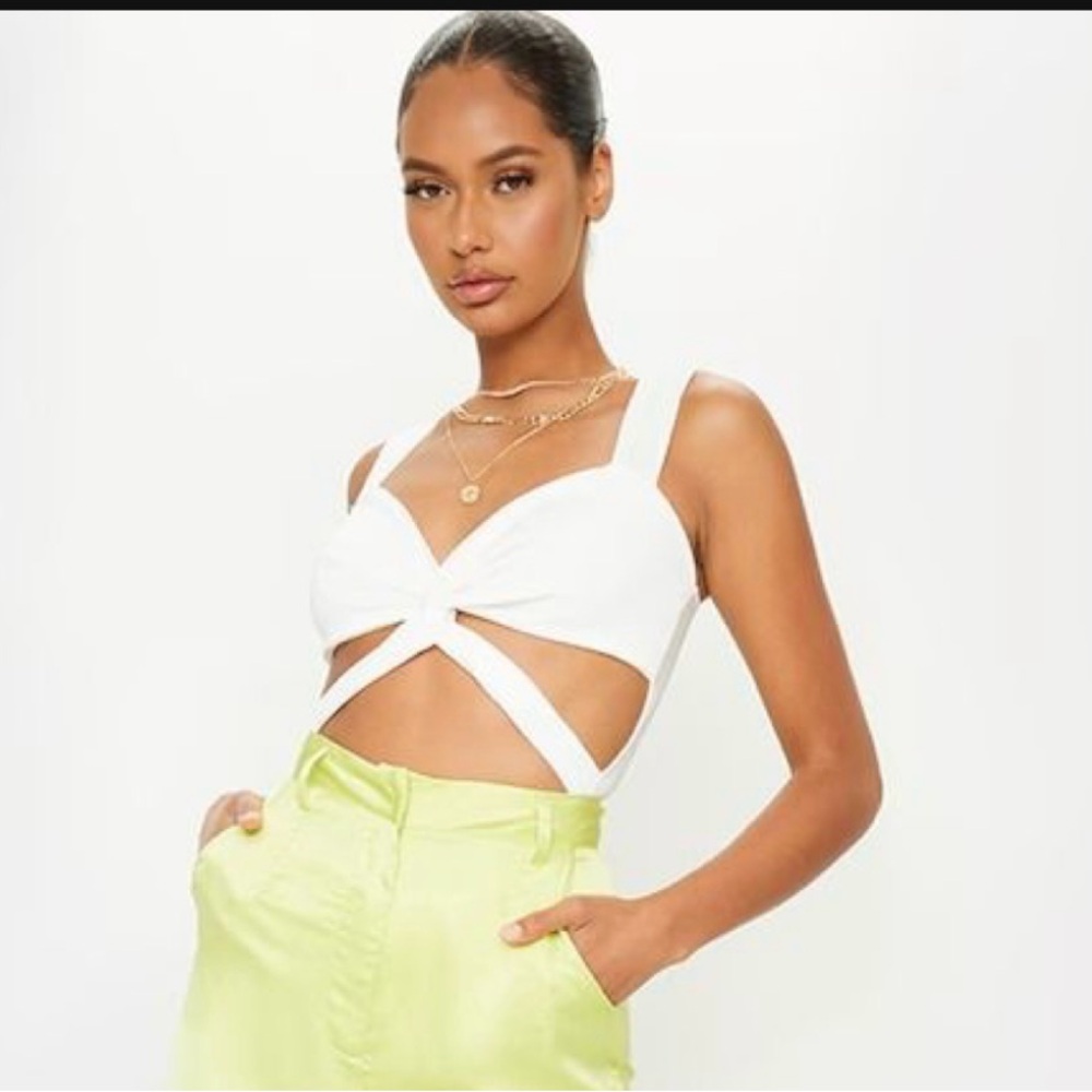 NWT Pretty Little Thing White Cut-Out Crop Top